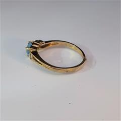 Synthetic Aquamarine Lady's Stone Ring 10K Yellow Gold 1.9g Size:6.75